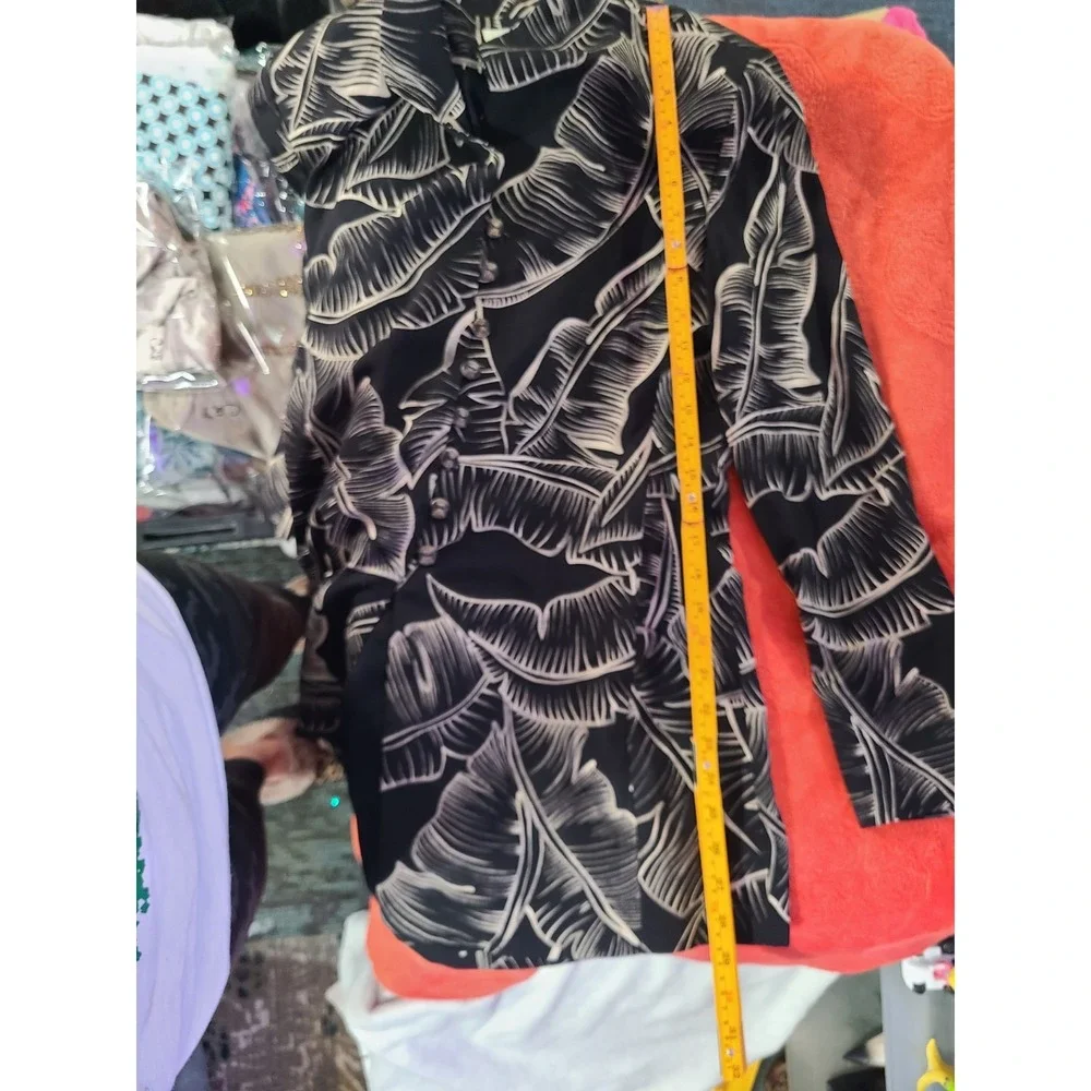 Dana Buchman 100% Silk Black/Cream Leaf Print Blazer Jacket Size 4 Luxury Career